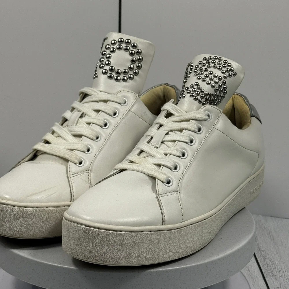 Michael Kors Women‎ Sneakers 10M White Leather Studded Platform Lace Up